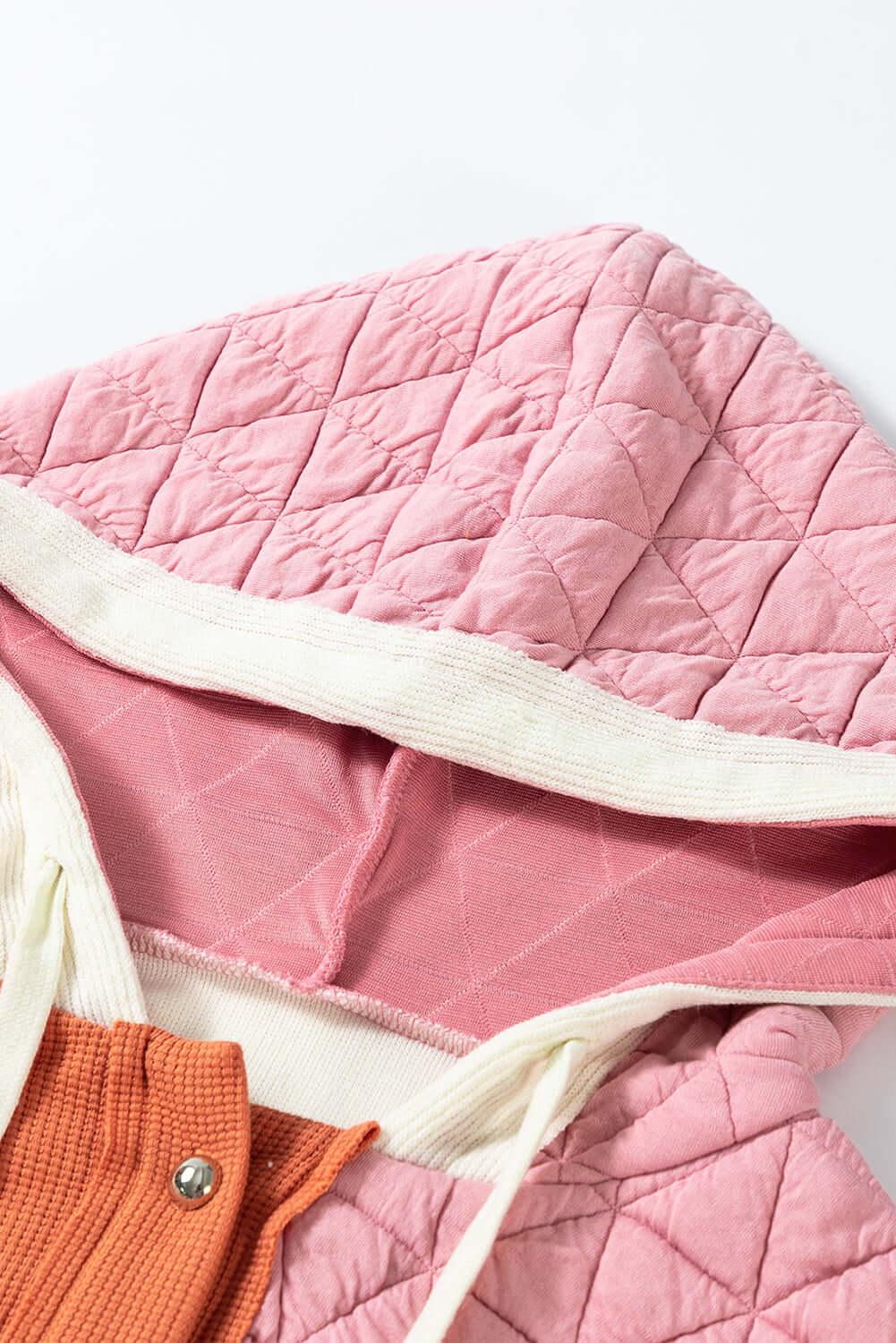 Coral Quilted Textured Patchwork Loose Fit Hooded Jacket - Little Miss Vanilla
