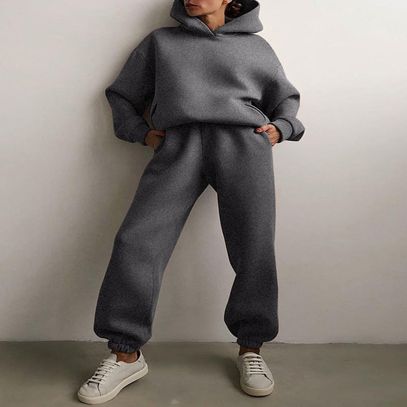 Women&#39;s Casual Hooded Sweater Two-piece Suit Clothes Hoodie Tracksuit