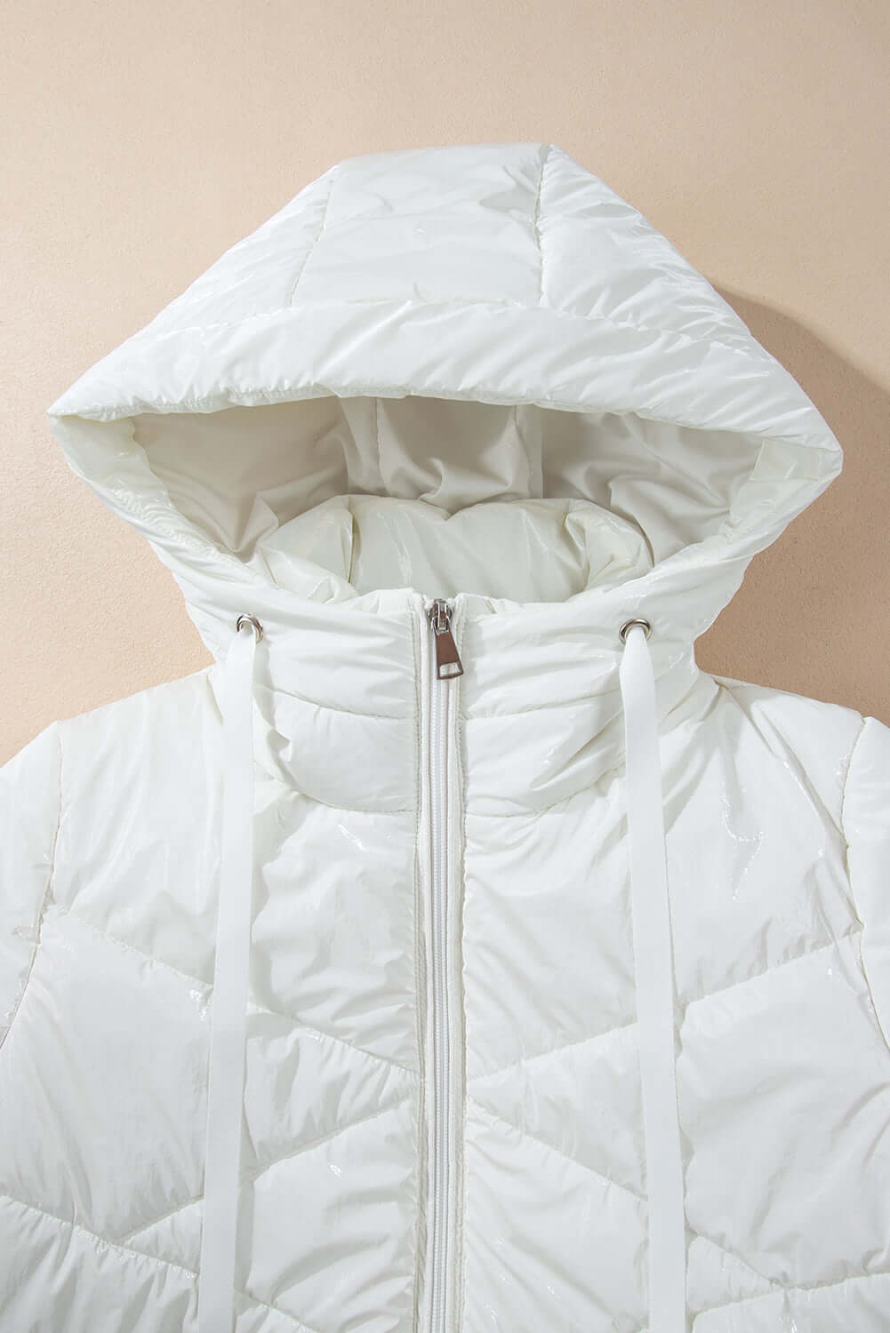 White Solid Quilted Hooded Zip Up Puffer Coat - Little Miss Vanilla