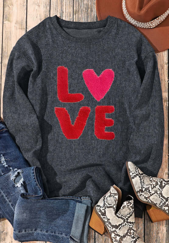 Valentine’s Day LOVE Round Neck Long Sleeve Sweatshirt - Little Miss Vanilla