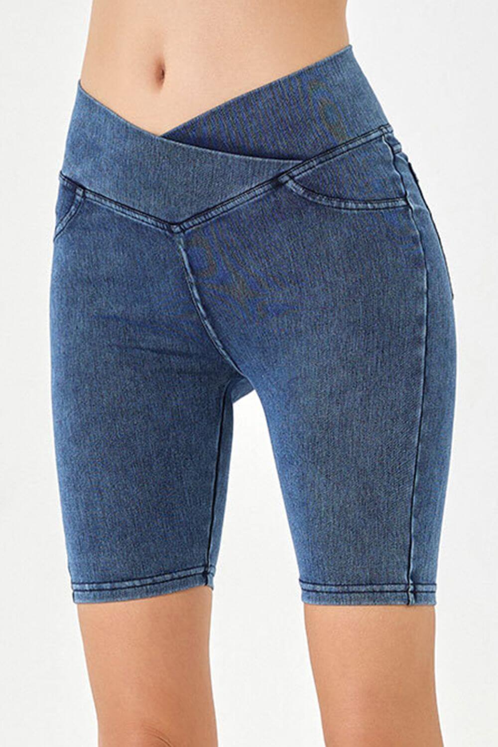 Basic Bae Asymmetrical Waist Denim Shorts with Pockets - Little Miss Vanilla