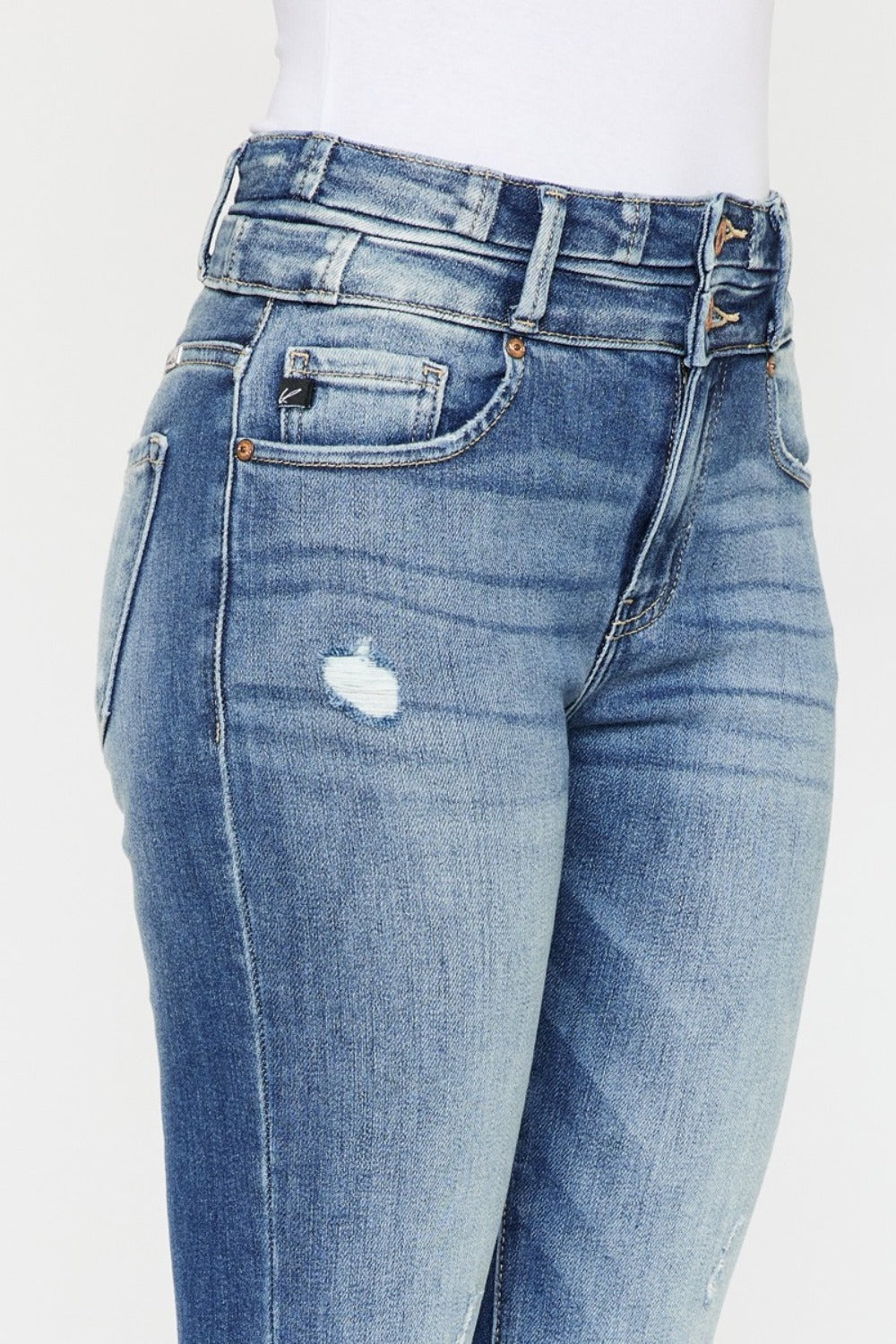 Kancan High Rise Wide Waistband Flare Jeans - Little Miss Vanilla