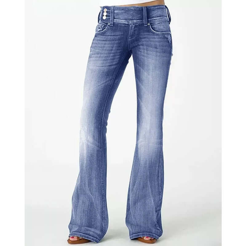 Retro Side Button Mid Waist Skinny Jeans