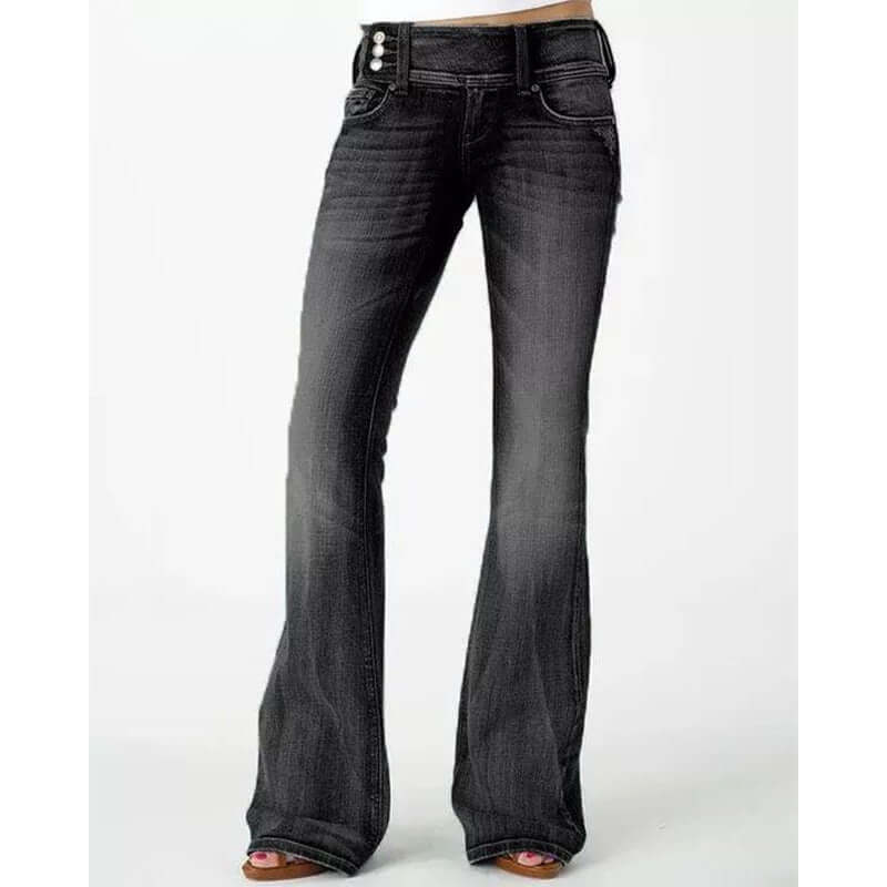 Retro Side Button Mid Waist Skinny Jeans