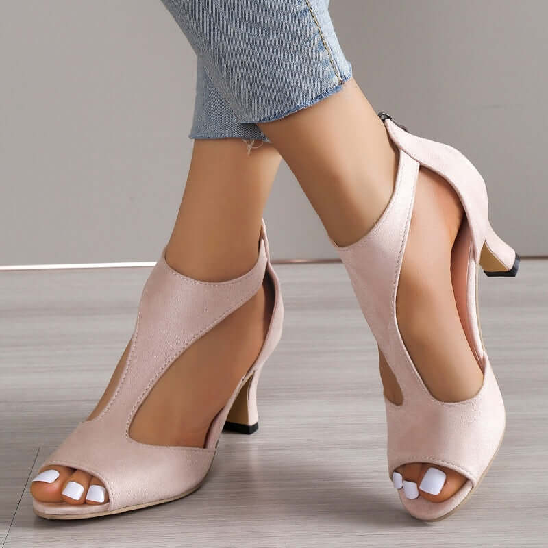 Women&#39;s Zippered High Heeled Fish Beak Sandals