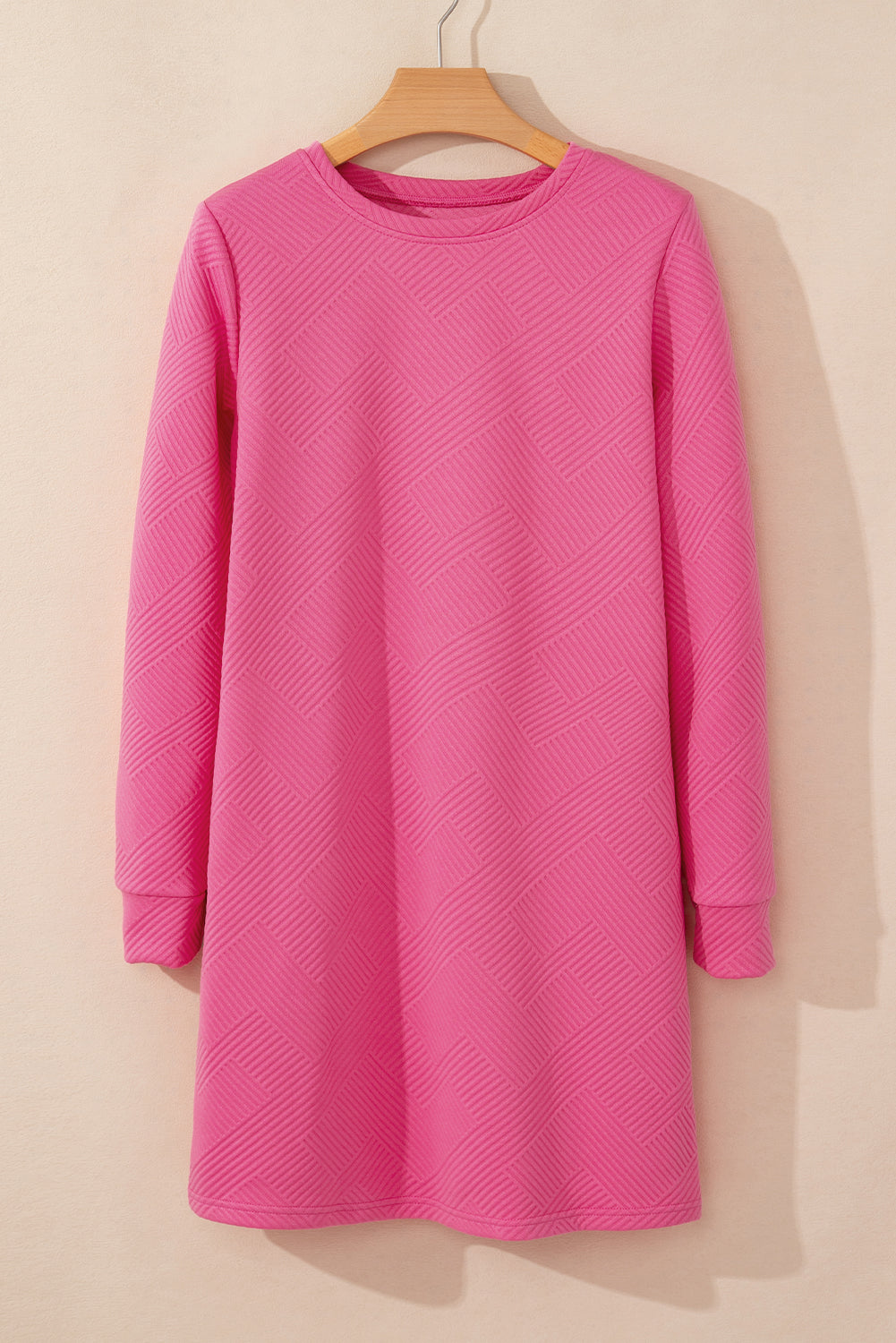 Rose Red Solid Color Textured Long Sleeve Shift Dress - Little Miss Vanilla
