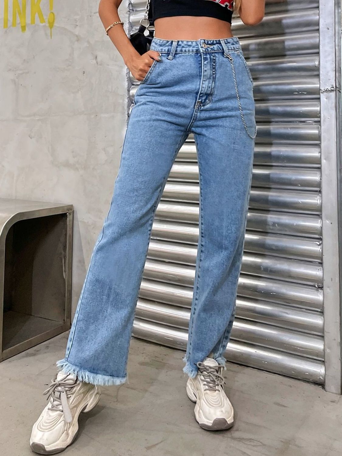 Raw Hem Jeans with Pockets - Little Miss Vanilla