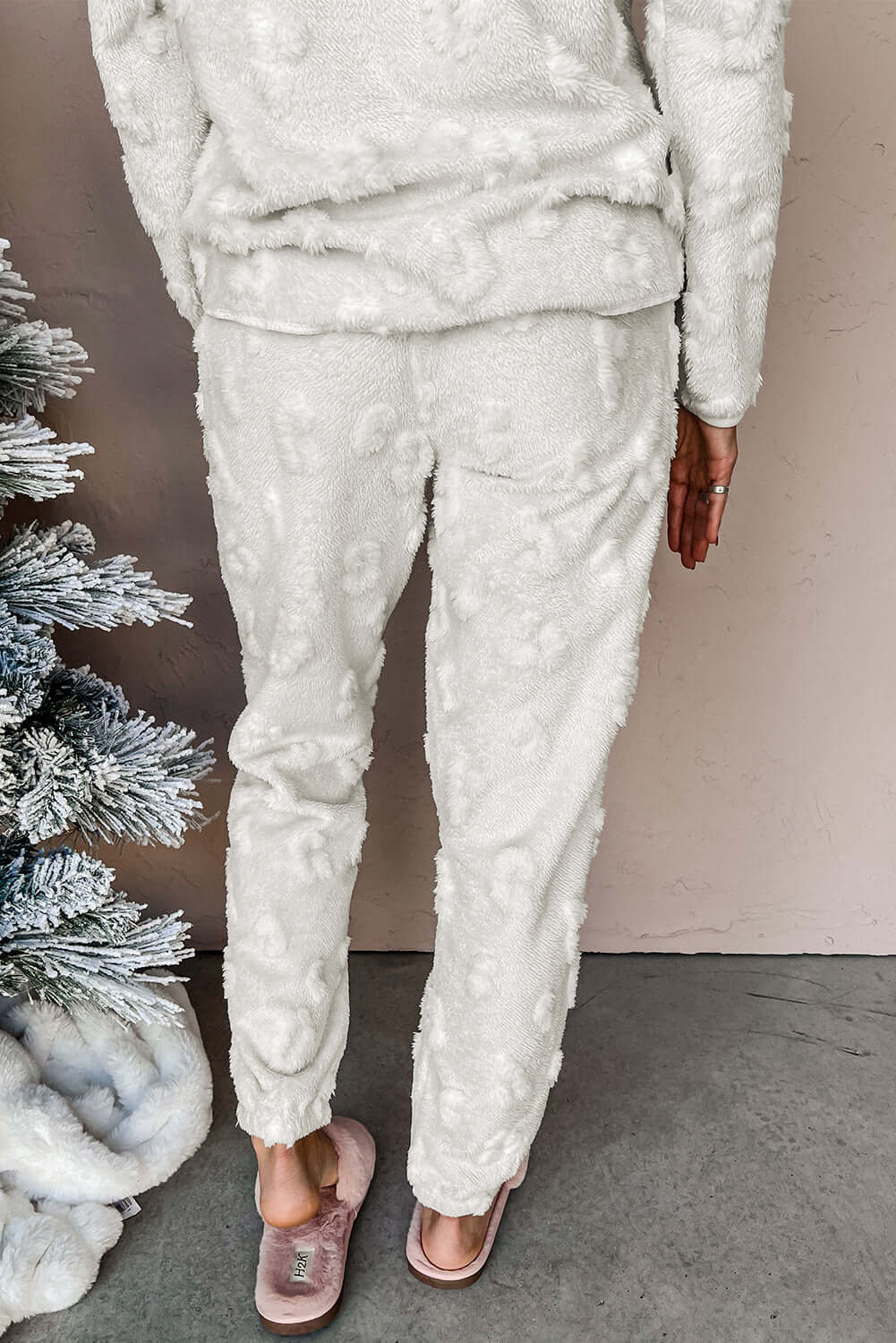 Light Grey Leopard Textured Loose Fit Fleece Lounge Set - Little Miss Vanilla