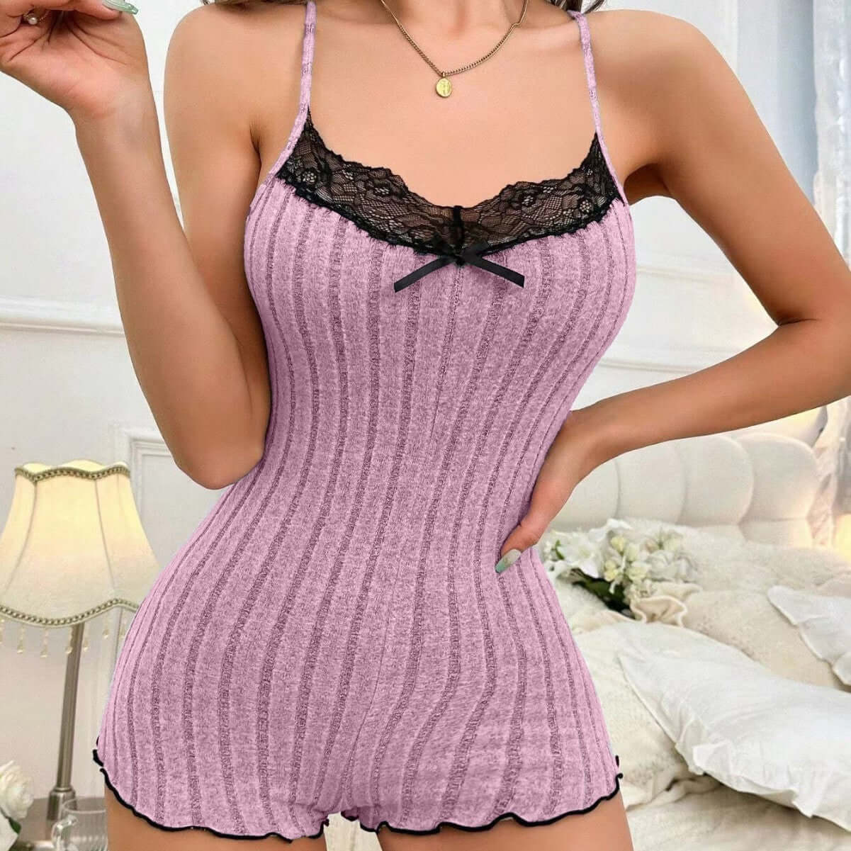 Women's Fashion Butterfly Back Pajamas Lace Strap One-piece Pajamas Lingerie - Little Miss Vanilla