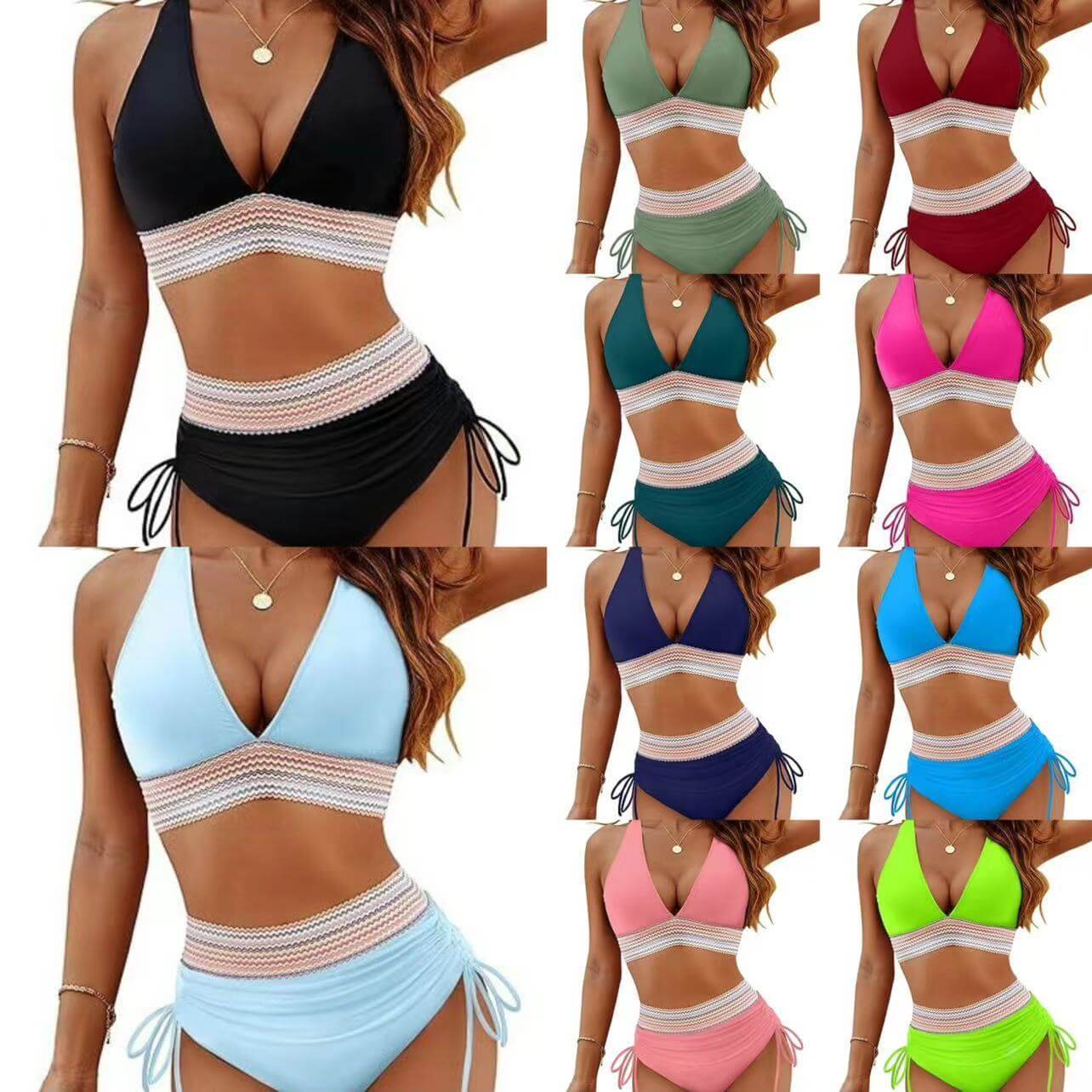Fashion women's high waist bikini split suit in various colors, perfect for summer swimwear.