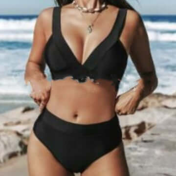 Women's solid color sexy slim bikini in black, perfect for summer beach days or poolside lounging.