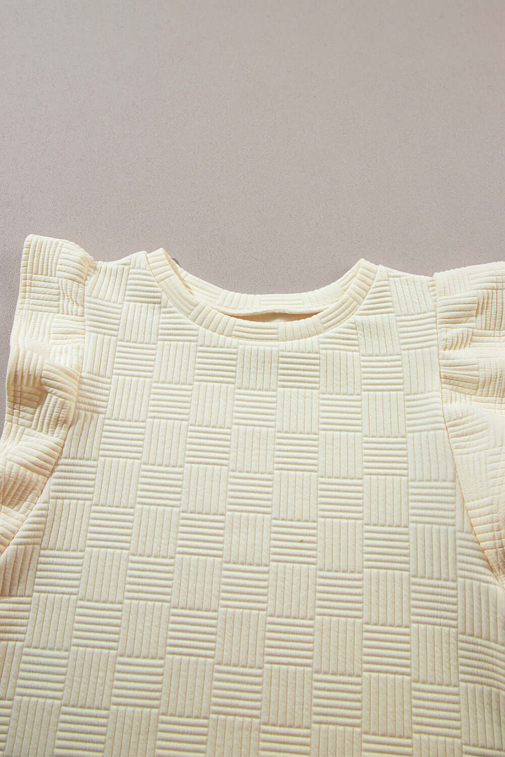 Apricot Textured Ruffled Sleeve Tee and Drawstring Shorts Set