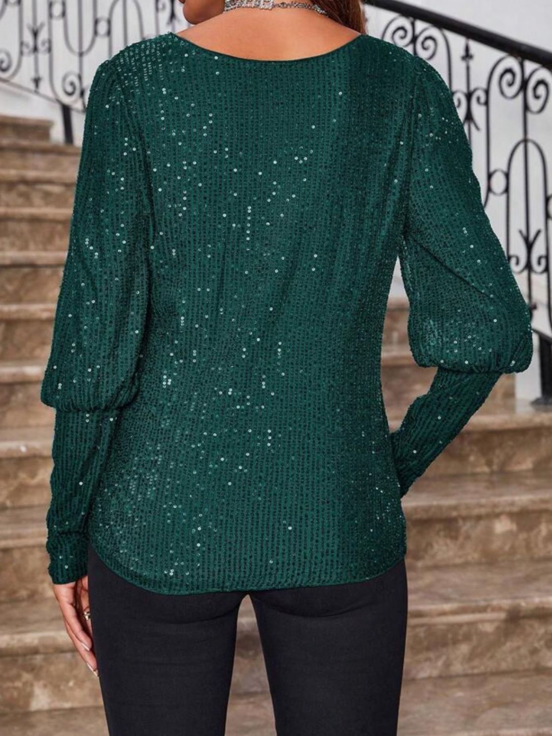 Sequin Boat Neck Long Sleeve Top - Little Miss Vanilla