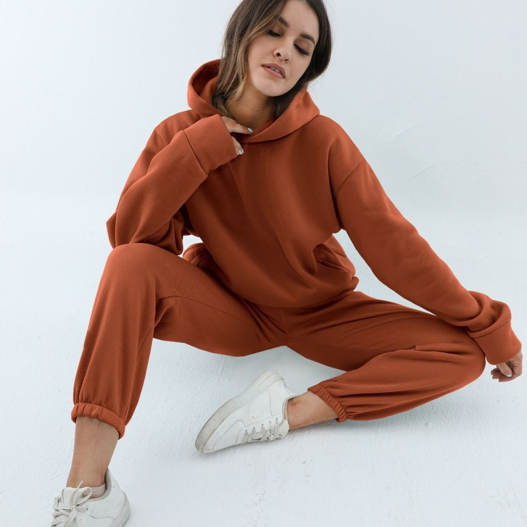 Women&#39;s Casual Hooded Sweater Two-piece Suit Clothes Hoodie Tracksuit