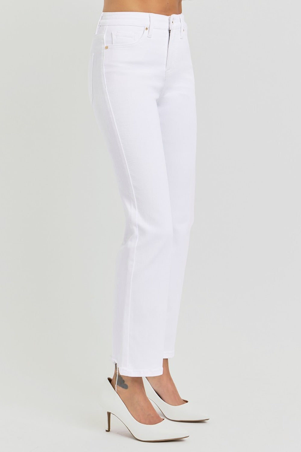 RISEN Full Size Tummy Control Elastic Band High Rise Crop Straight Jeans - Little Miss Vanilla