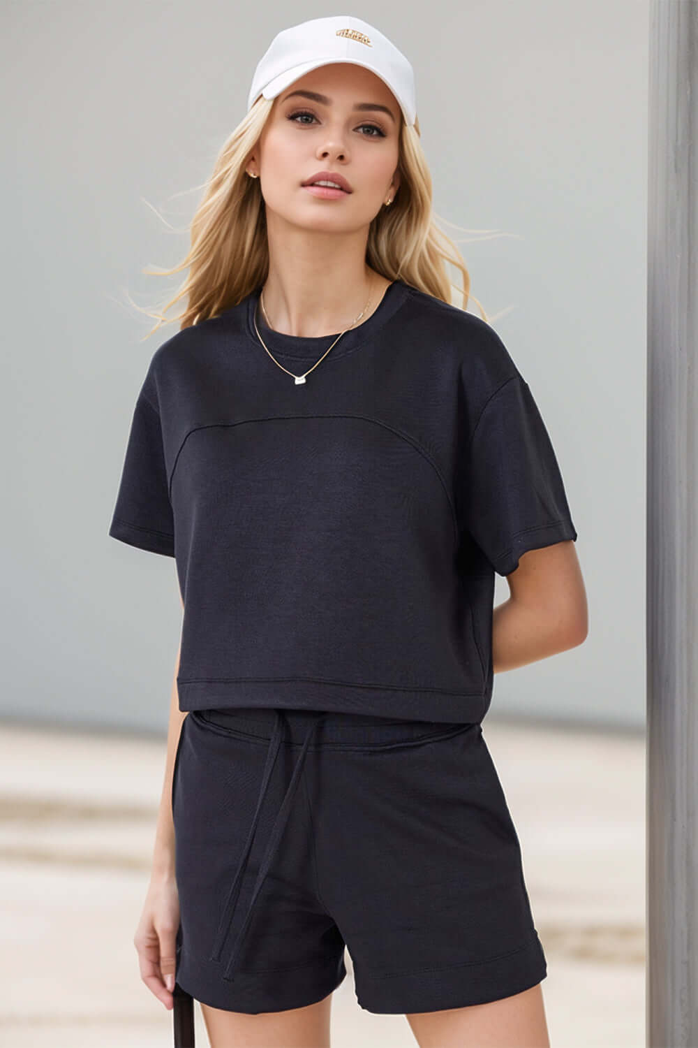 Basic Bae Drawstring Hem Air Scuba Round Neck Short Sleeve T-Shirt - Little Miss Vanilla