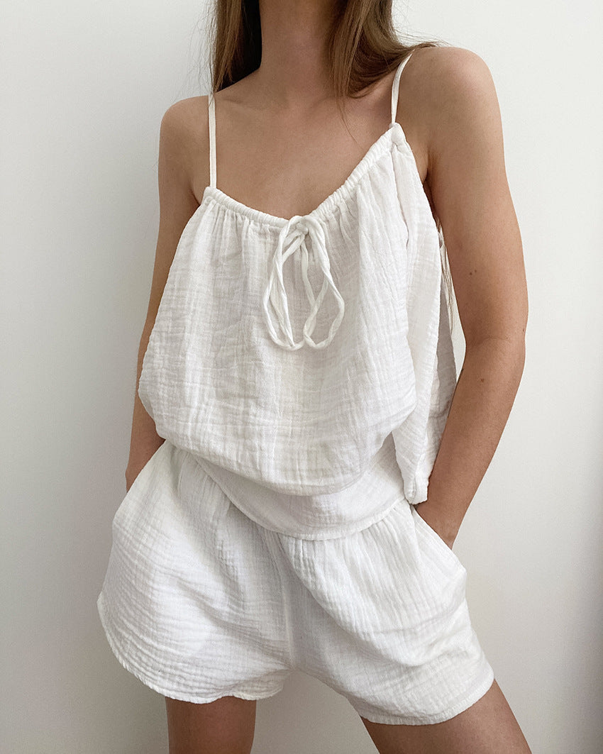 Fashion Pure Cotton Comfortable Suspender Shorts Pajamas Two-piece Set