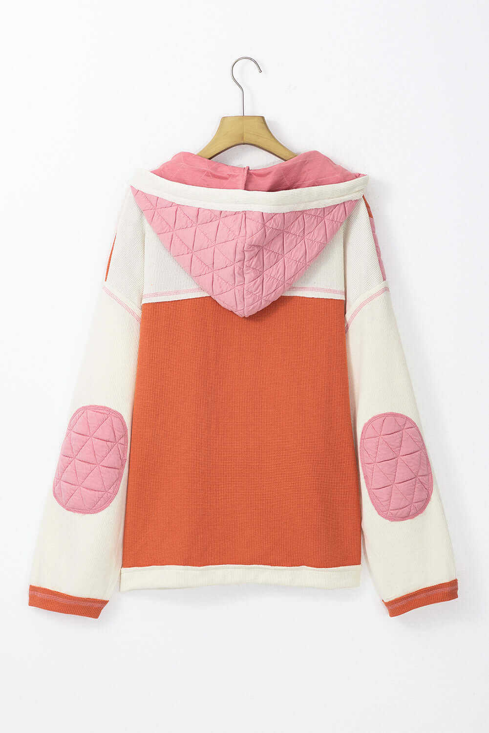 Coral Quilted Textured Patchwork Loose Fit Hooded Jacket - Little Miss Vanilla