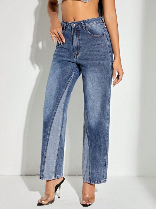 Contrast Patchwork Straight Jeans with Pockets - Little Miss Vanilla