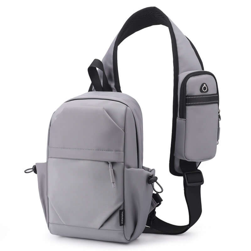 Men's gray Oxford cloth shoulder bag, waterproof and breathable, ideal for daily use and travel.