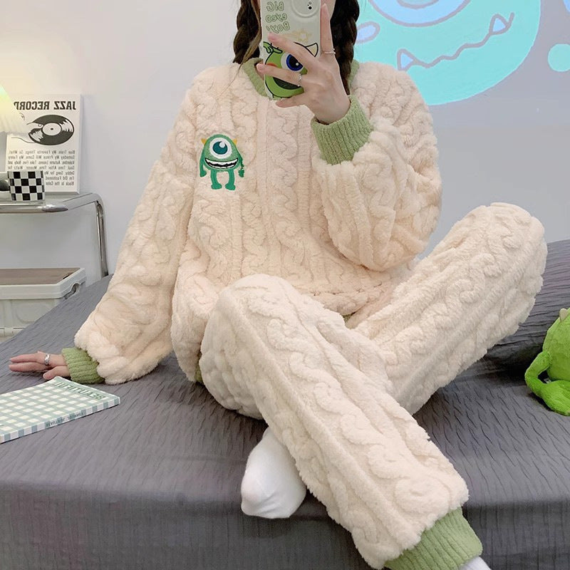 Cartoon Coral Fleece Pajamas Cardigan Homewear