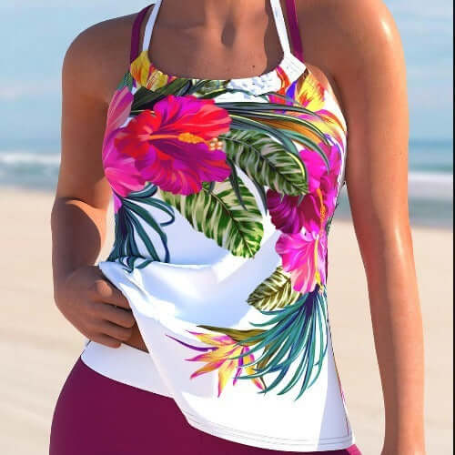 Ladies large flower swimsuit featuring a vibrant floral design, ideal for beachwear and women's swimwear.