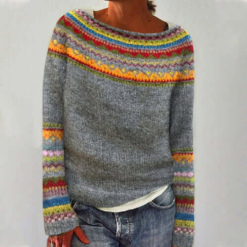 Women&#39;s Fashion Round Neck Multicolor Loose Leisure Pullover Knitwear Sweater