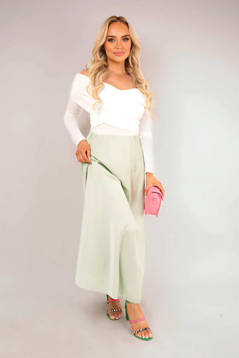 Off Shoulder Long Sleeve Draped Top with Wrap Front Detail