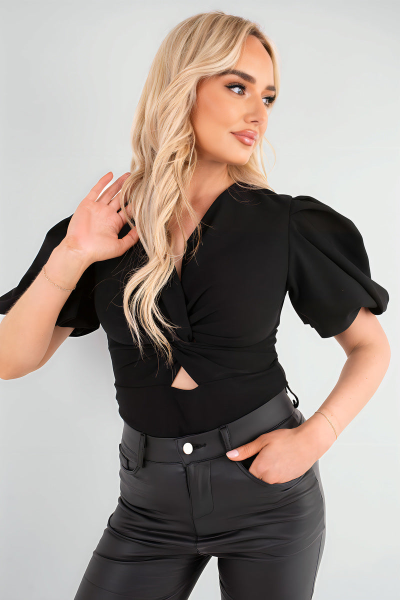 Puffed Sleeve Cut Out Bodysuit