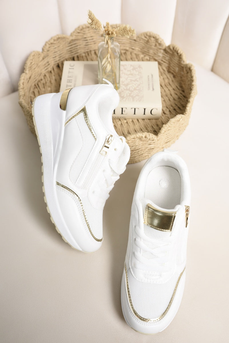 Zip Side Mesh Panel Wedge Trainers