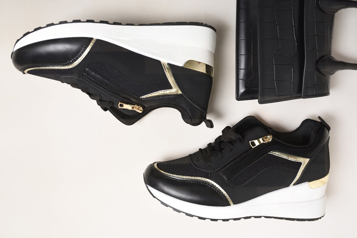 Zip Side Mesh Panel Wedge Trainers