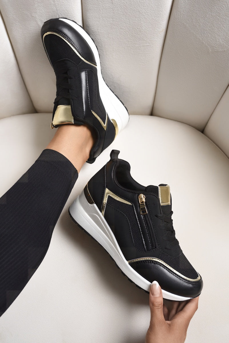 Zip Side Mesh Panel Wedge Trainers