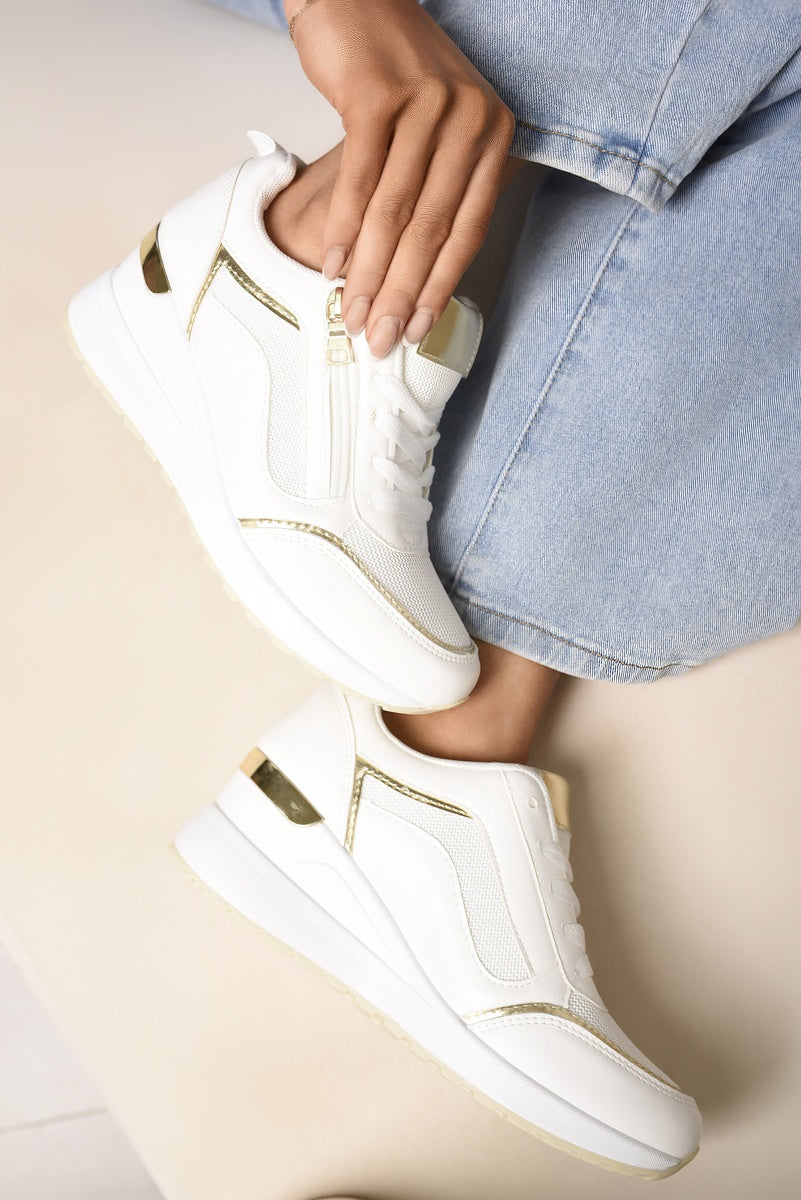 Zip Side Mesh Panel Wedge Trainers