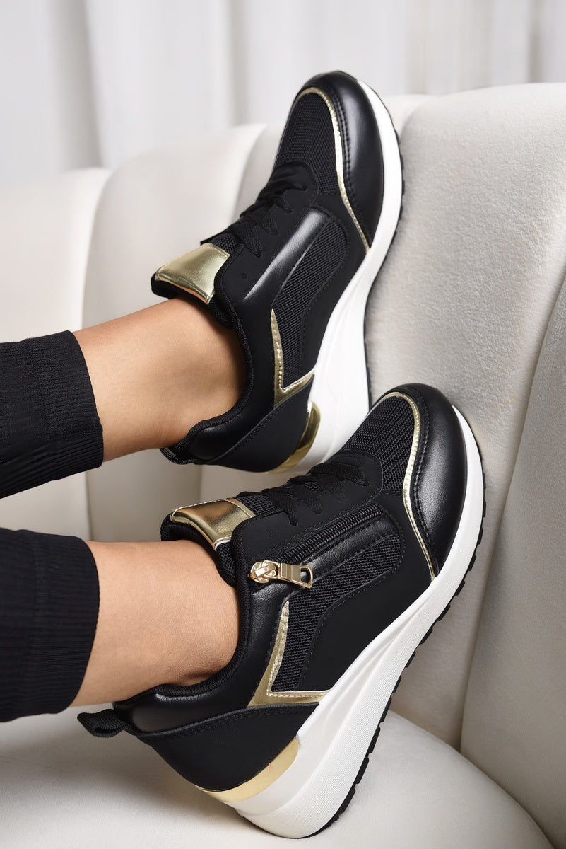 Zip Side Mesh Panel Wedge Trainers