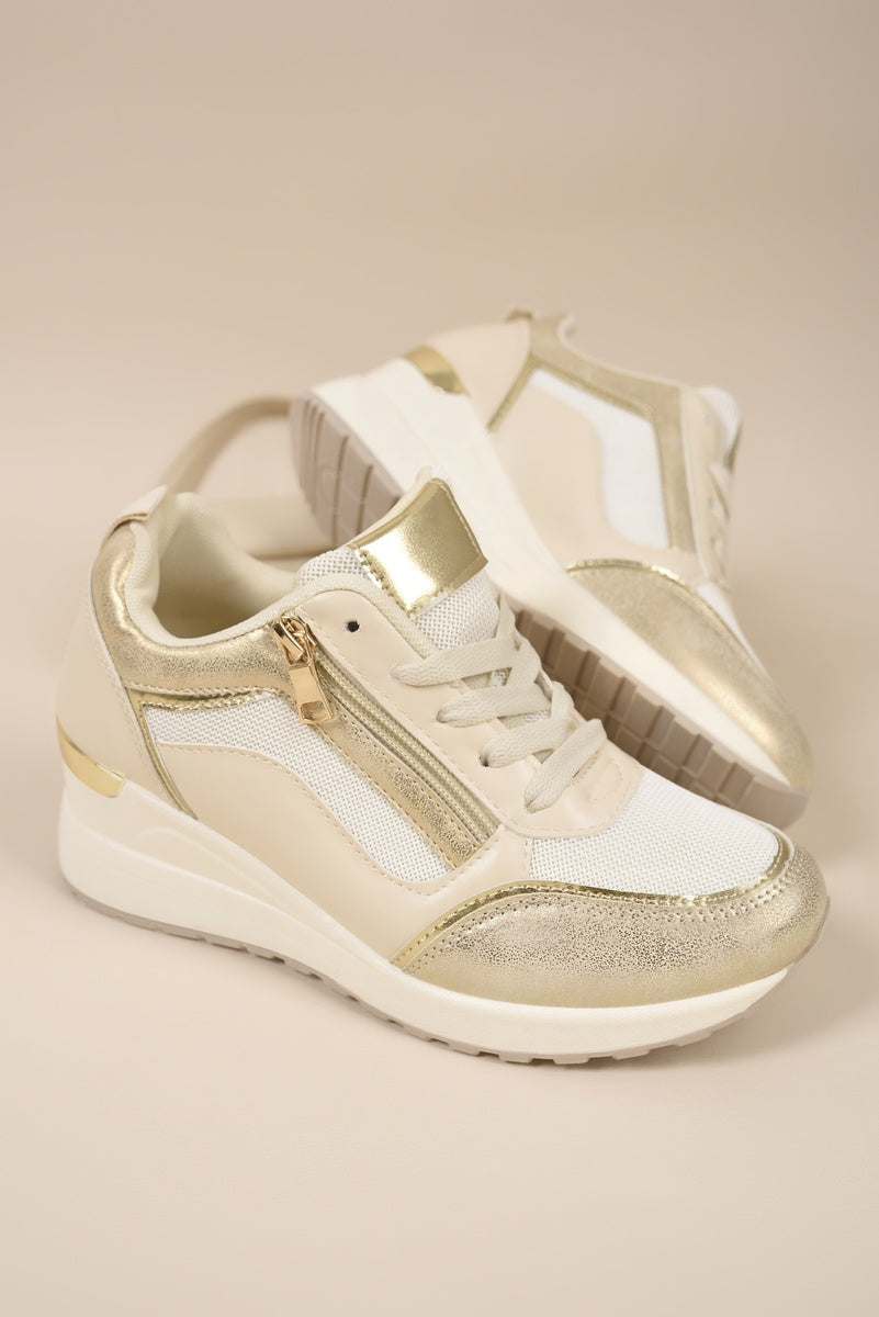 Zip Side Mesh Panel Wedge Trainers