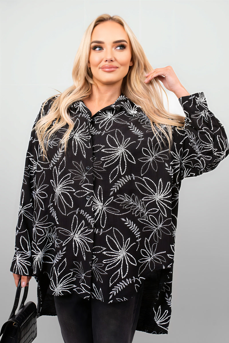 Floral Print Oversized Long Sleeve Button Down Top