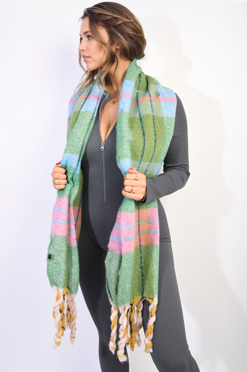 Long Chunky Scarf with Thick Twist Braid Tassel