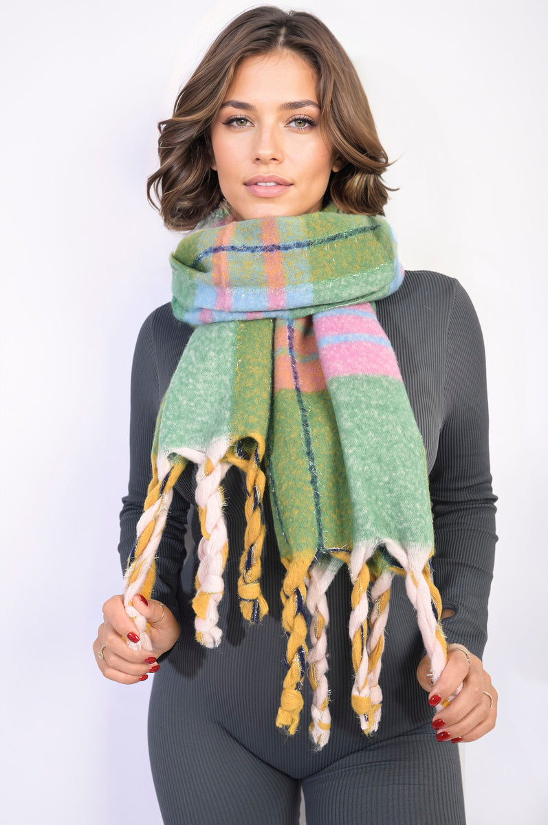 Long Chunky Scarf with Thick Twist Braid Tassel
