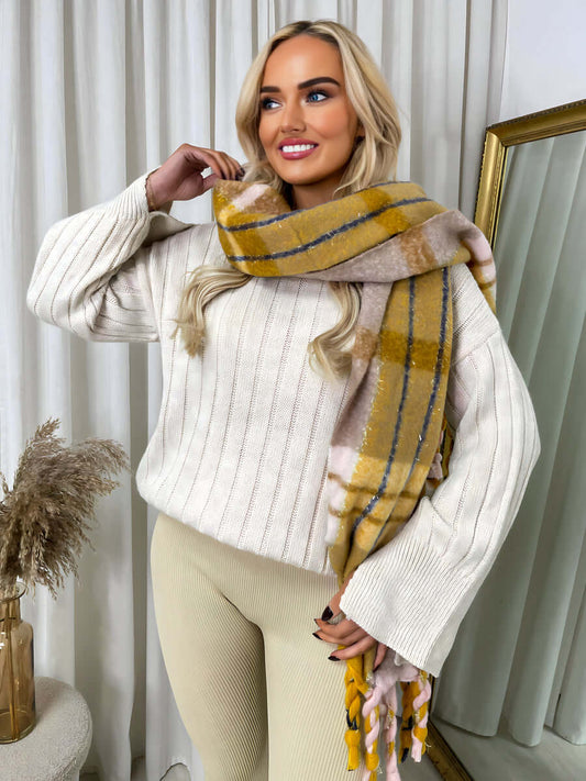 Long Chunky Scarf with Thick Twist Braid Tassel