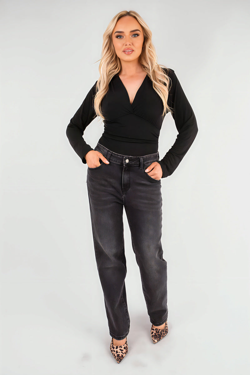 V-Neck Fitted Long Sleeve Bodysuit