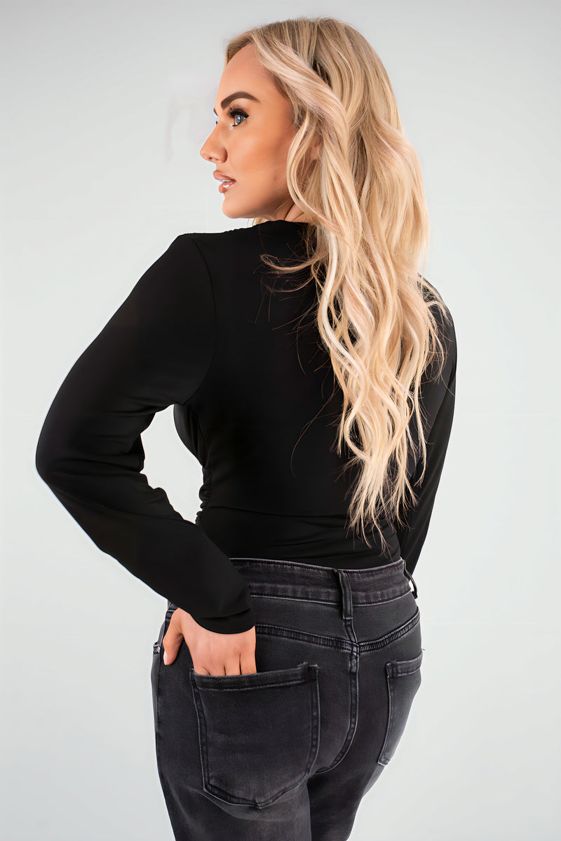 V-Neck Fitted Long Sleeve Bodysuit