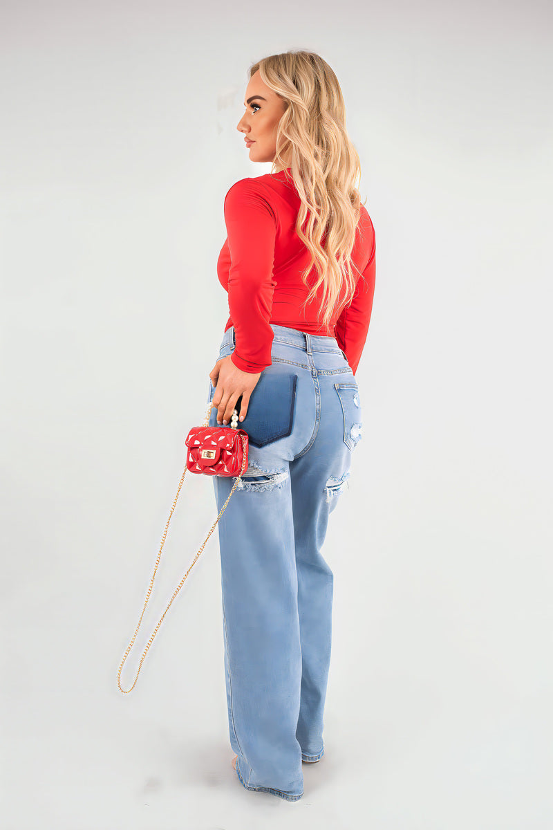 V-Neck Fitted Long Sleeve Bodysuit