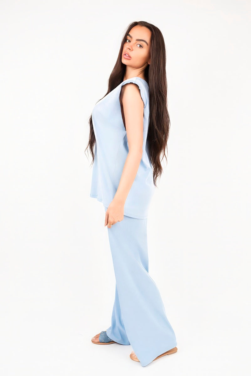 Sleeveless Relaxed Fit Top and Wide Leg Trouser Co-Ord Set
