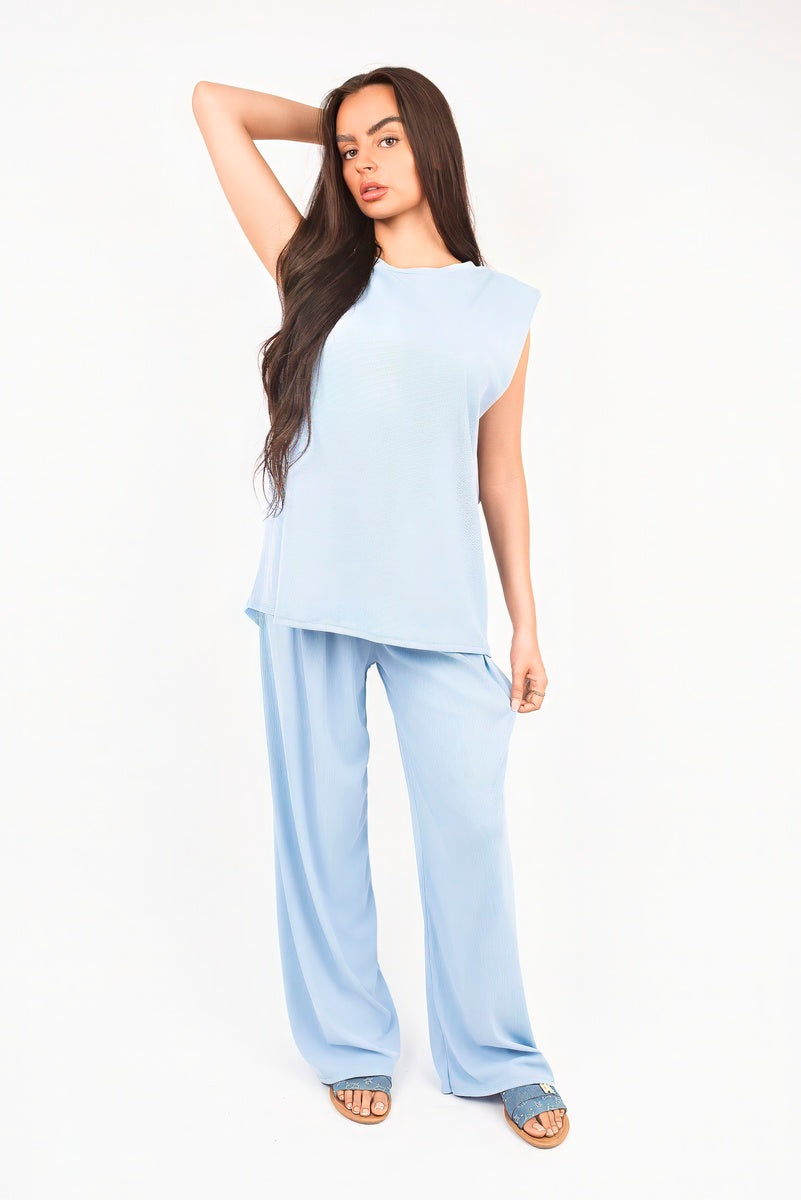 Sleeveless Relaxed Fit Top and Wide Leg Trouser Co-Ord Set