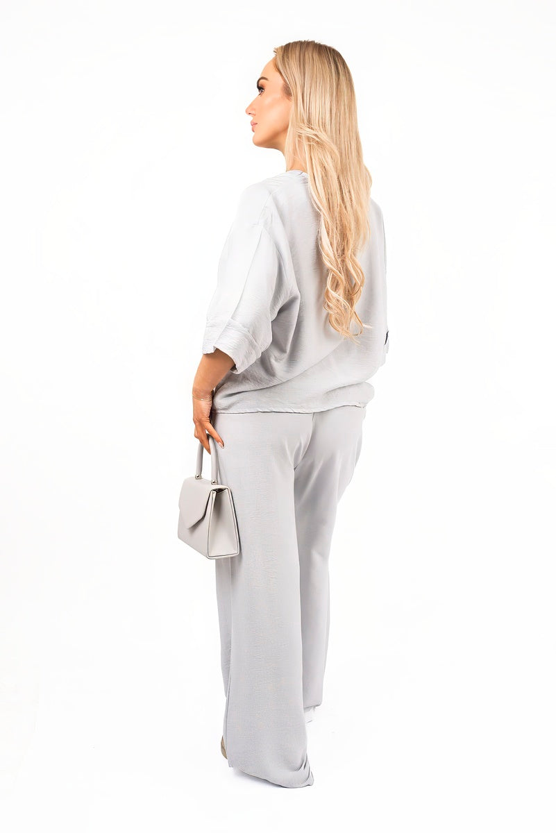 Button Front Wide Sleeve Top and Trouser Co-ord Set
