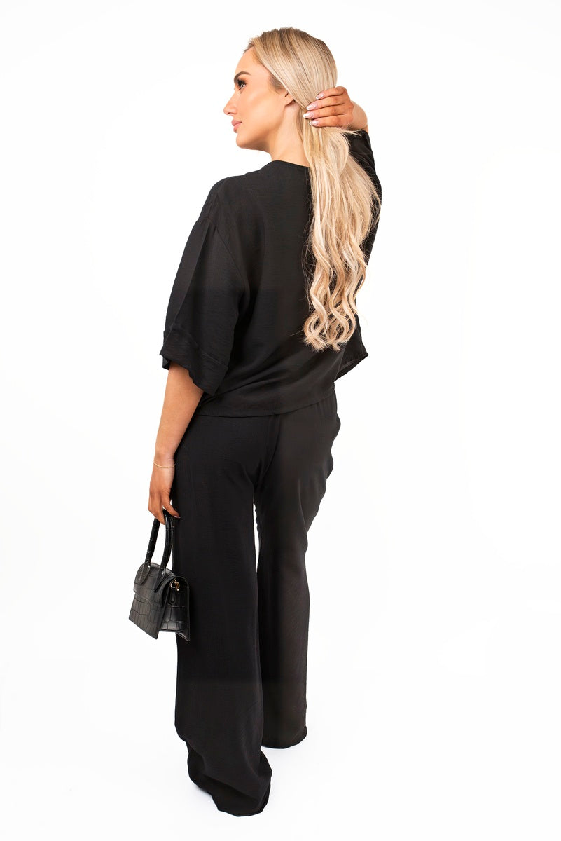 Button Front Wide Sleeve Top and Trouser Co-ord Set