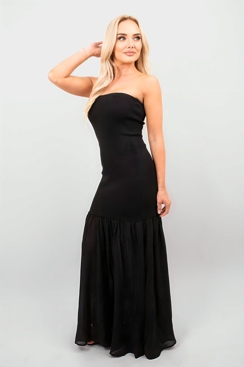 Strapless Tulle Bottom Maxi Dress