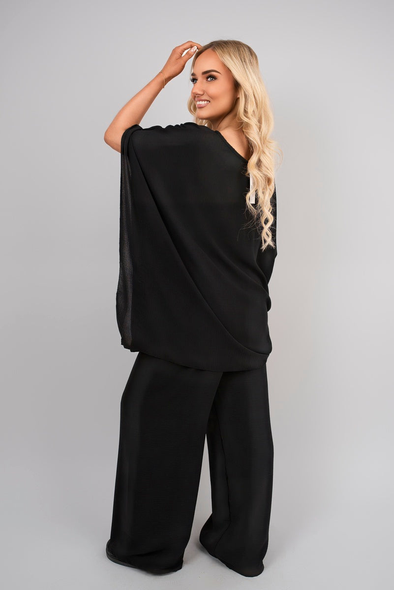 Batwing Top and Drawstring Wide Leg Trousers Co-ord Set