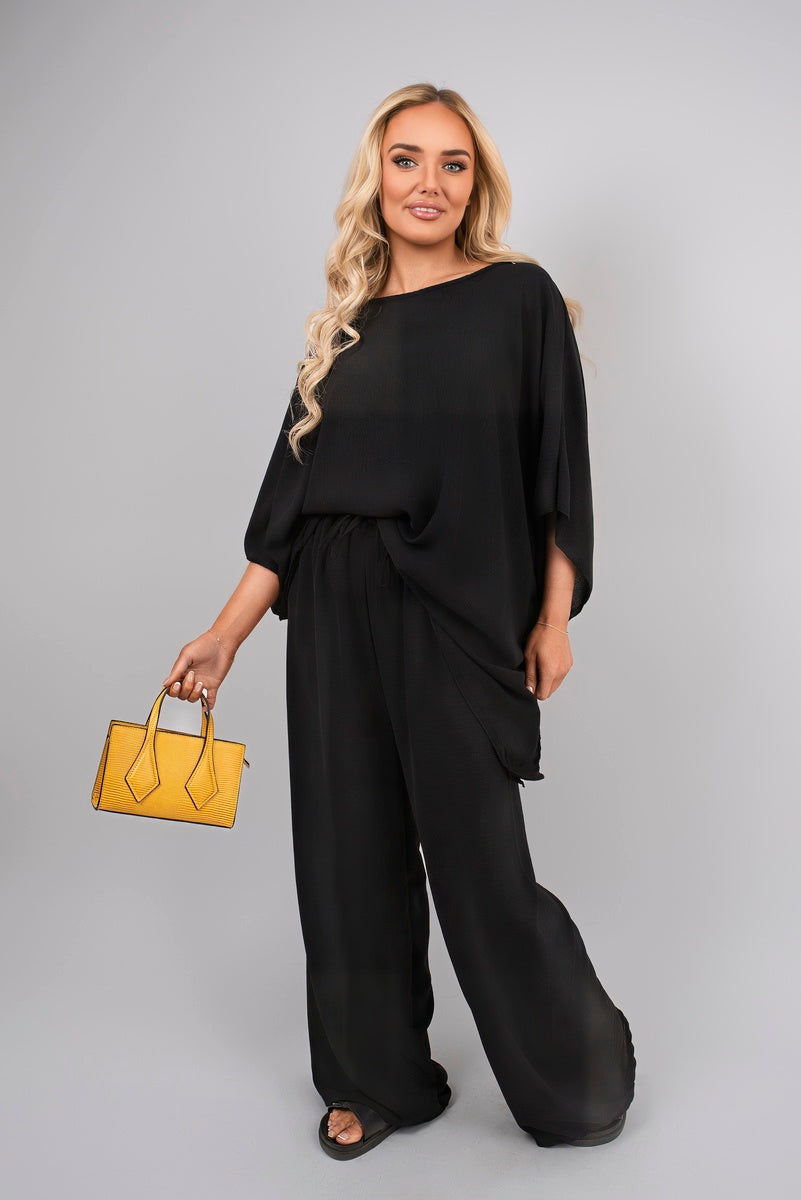 Batwing Top and Drawstring Wide Leg Trousers Co-ord Set