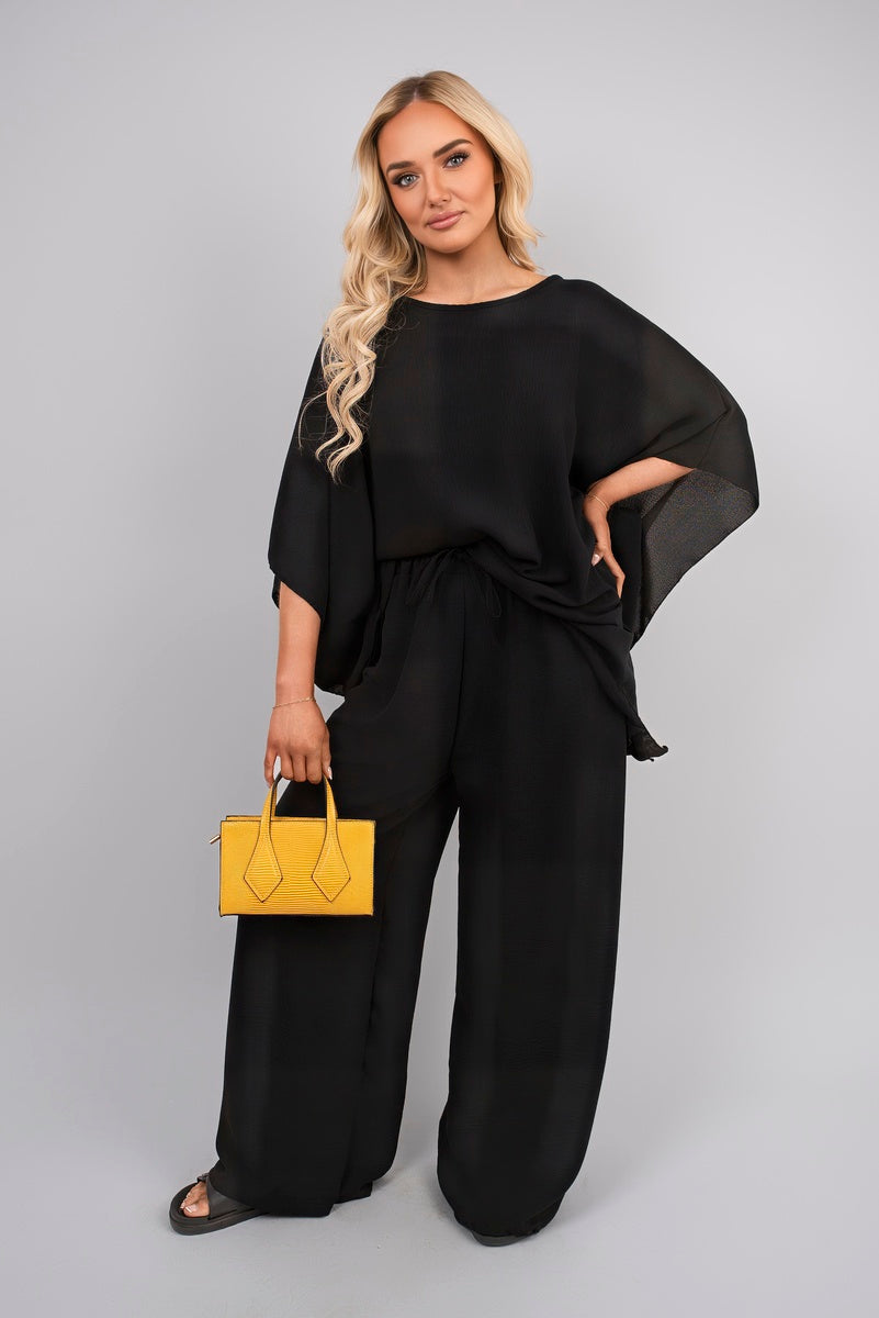 Batwing Top and Drawstring Wide Leg Trousers Co-ord Set